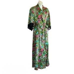 INC International Concepts Intimates Floral Satin Robe with Lace Trim. XS